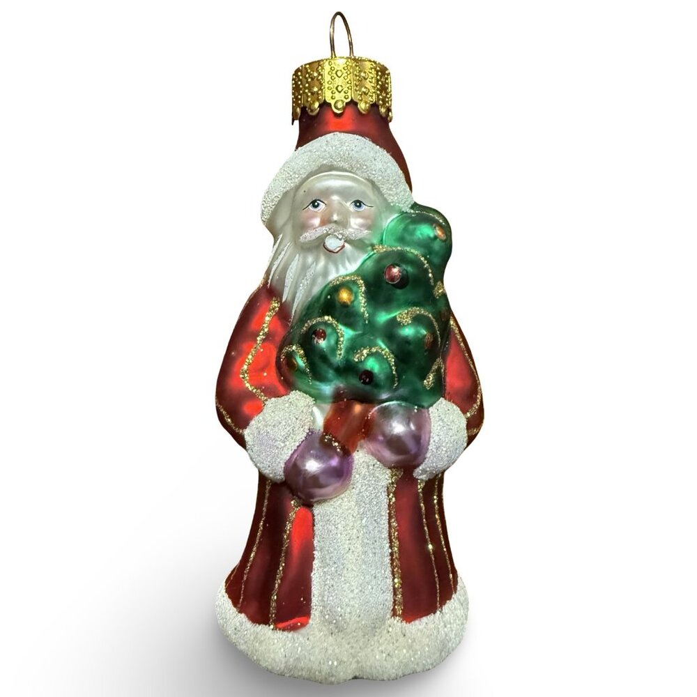 Vintage UT Santa Claus Christmas Tree Ornament Y2K Hand Painted Blown Glass Gift
